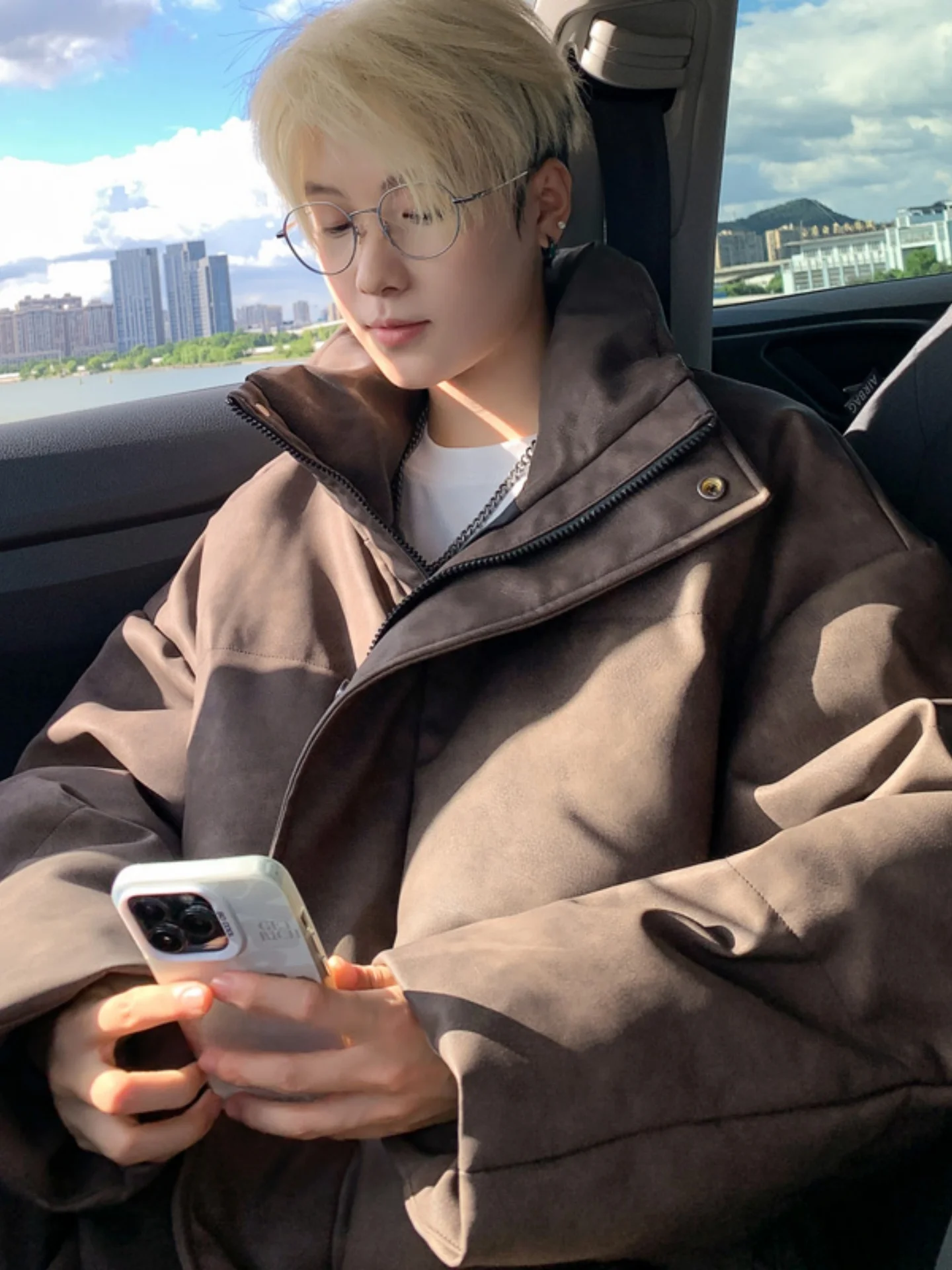 

Men's Thiened PU Leather Cotton Jaet Winter Outerwear Bread Sle Stand Collar American Retro Brand Cleanfit Long Sve