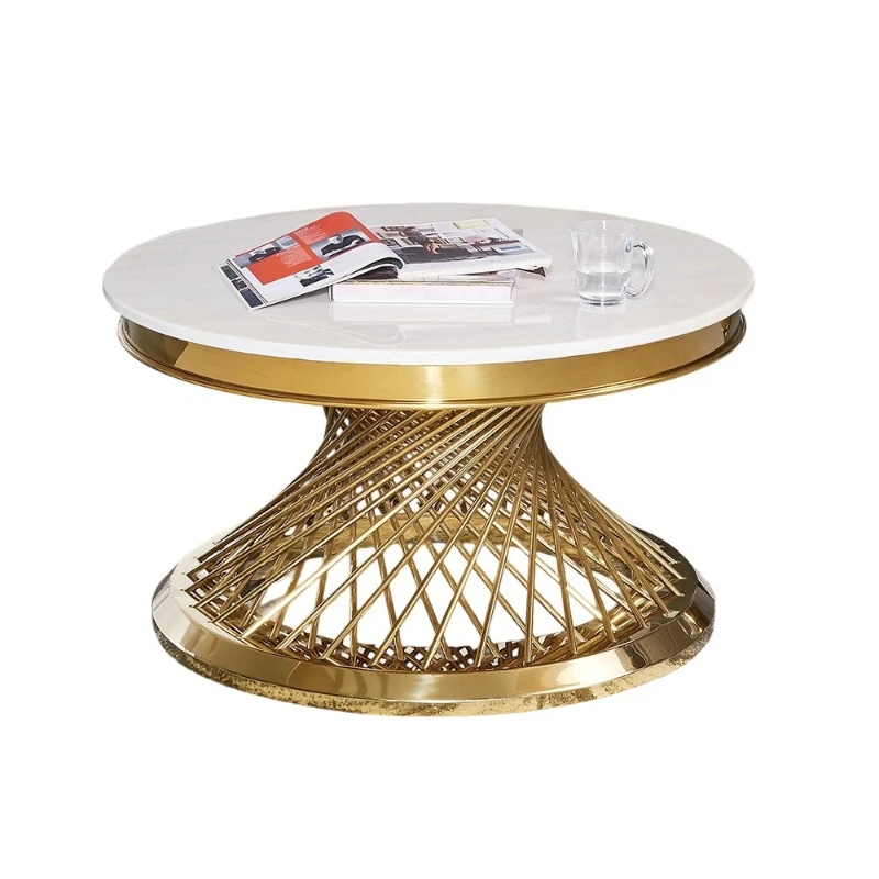 

Light luxury marble coffee table Modern simple living room Stainless steel high-end round coffee table
