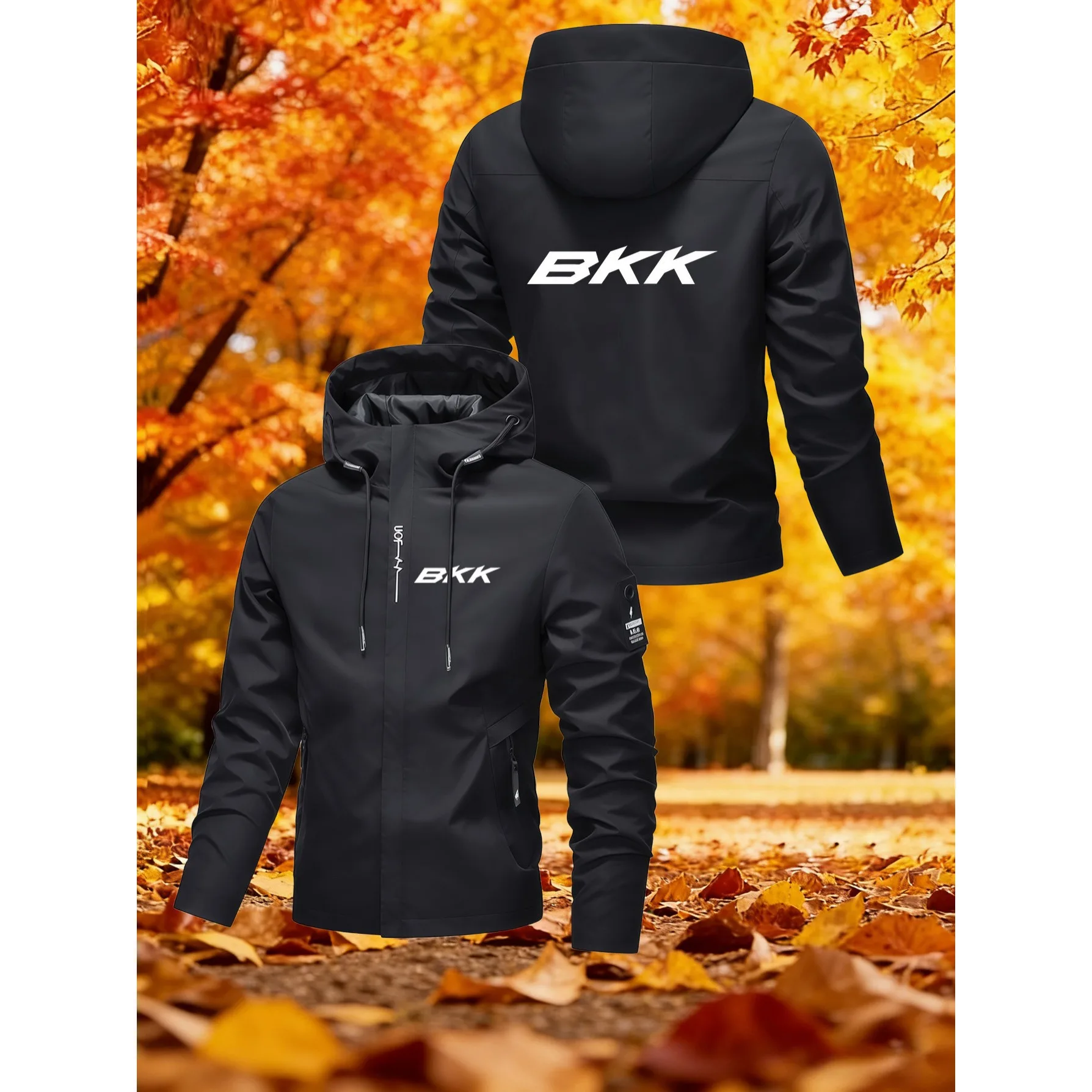 Herren-Kapuzenjacke BKK mit großem Buchstabenmuster, geeignet zum Wandern, Bergsteigen, Angeln und Campen. – Detail 8