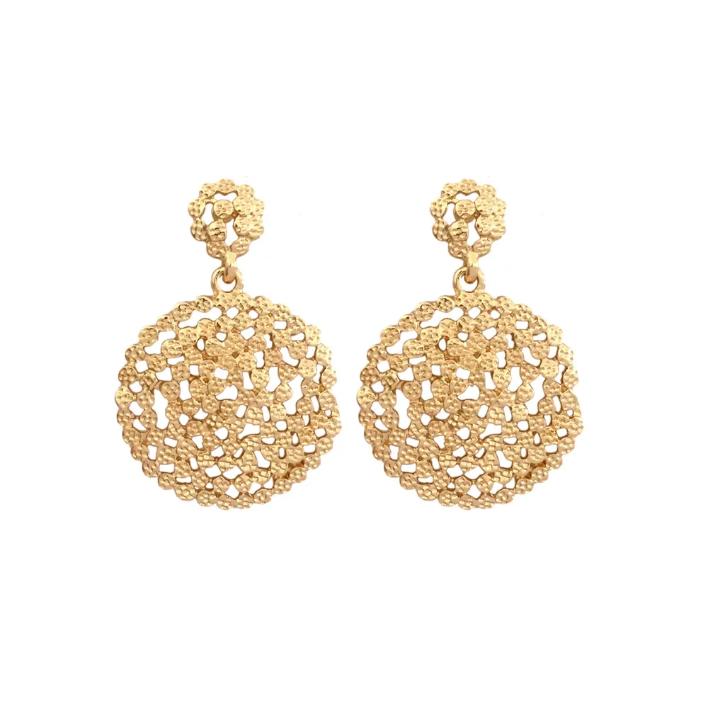 

New Arrivals Gold Color Rhodium Color Hollow Filigree Round Drop Earrings For Women Girl Casual Bohemia Jewelry