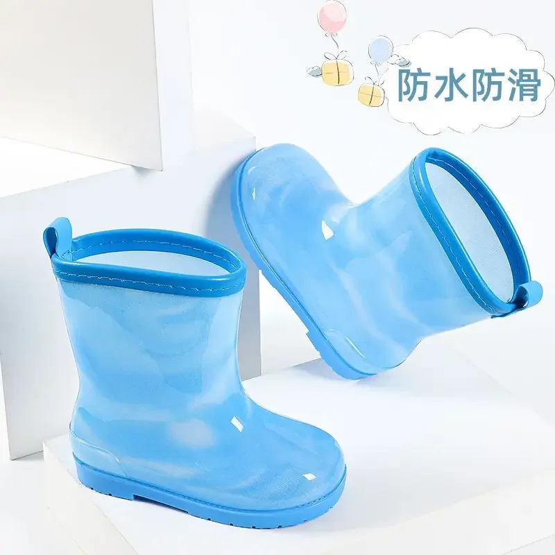 Disney Children\'s rain shoes Baby girls kindergarten non-slip princess water boots plus fleece children cute rainbow water shoes