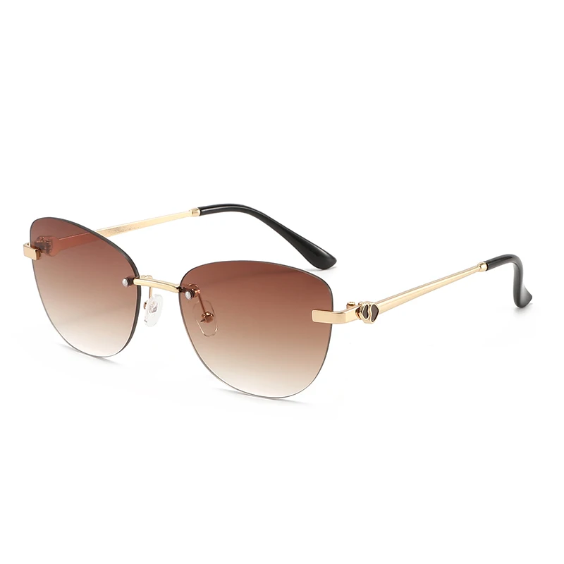 Modische Randlose Cat-Eye Sonnenbrille für Damen Luxusmarke Vintage Metallrahmen Sonnenbrillen UV400 Schutz Eyewear