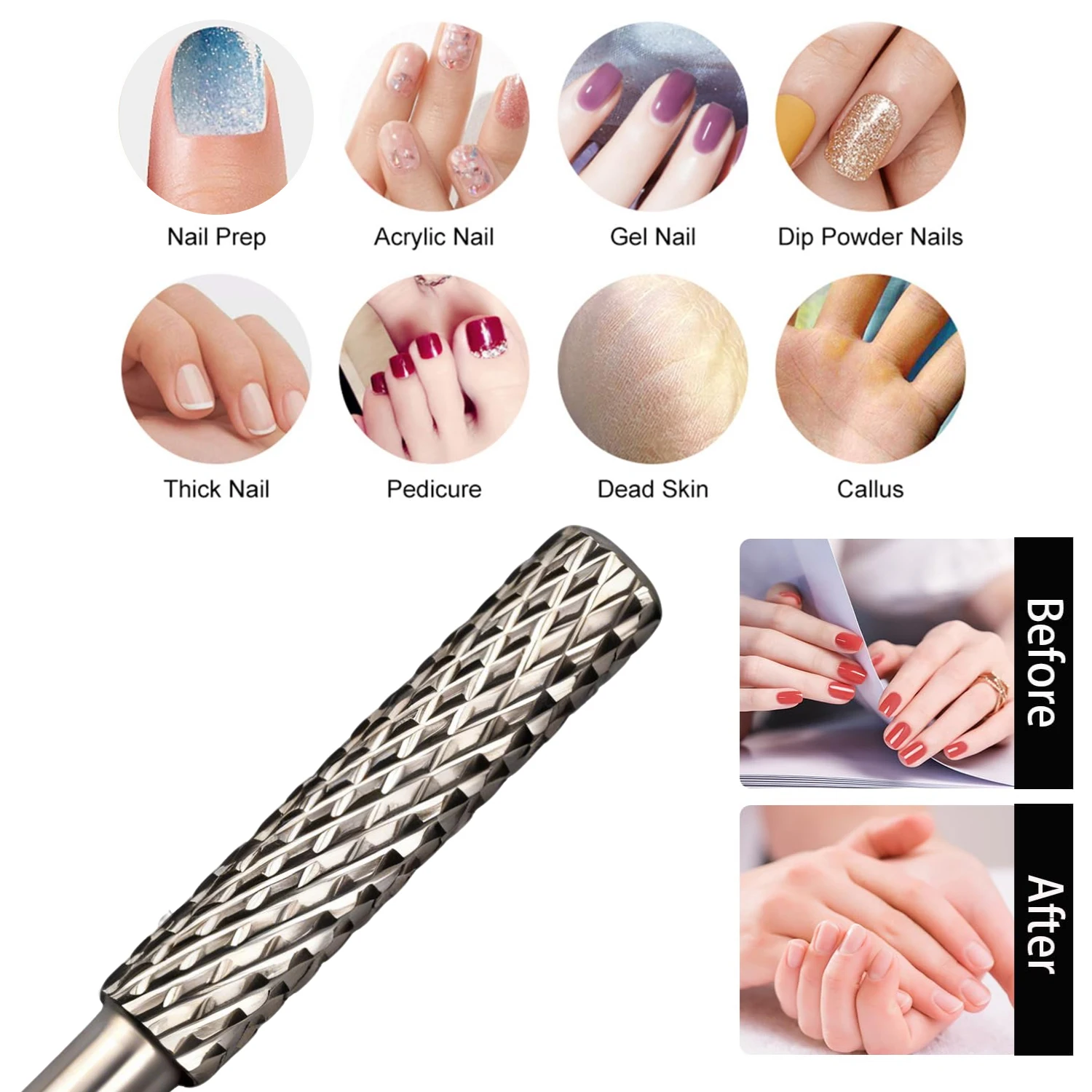 NotNoot 1 pieza de brocas para uñas, para quitar cutículas, vástago de 3/32 ", manicura, arte de uñas, máquinas herramientas de taladro