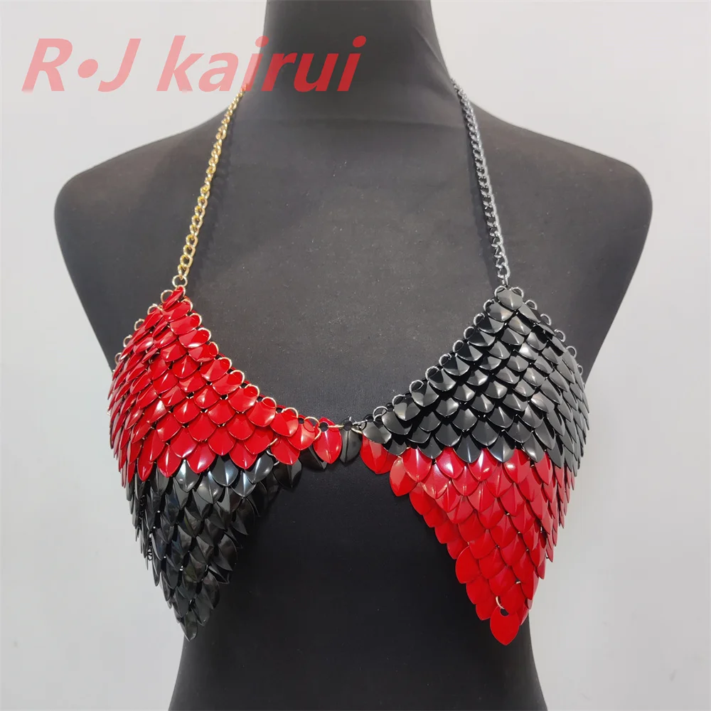 

Новая модная многослойная цепочка на шею RJFS100 с разноцветными чешуйками русалки и дракона, украшение в стиле кольчужной брони