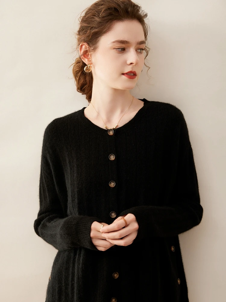 Long Sleeve Cardigan Aliselect New Fashion Women Sweater 100% Pure Cashmere Tops O-Neck Jerseys Spring Autumn Winter Knitwear