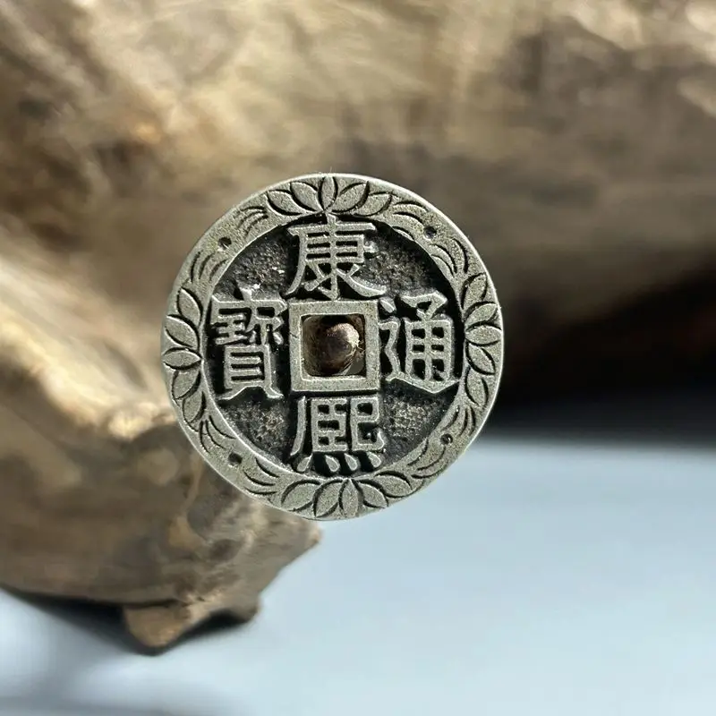 White copper coin Kangxi Tongbao Chen Dafu engraved money, pure white copper carving craft, handmade antique collectible