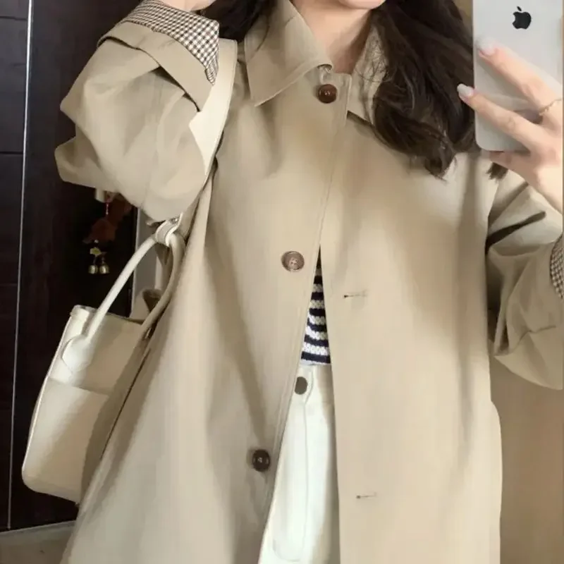 2023 New Women's Jacket Early Autumn Chic Kaki Petite Korean Style Medium-Length Coat Spring Summer Transitional Fashion