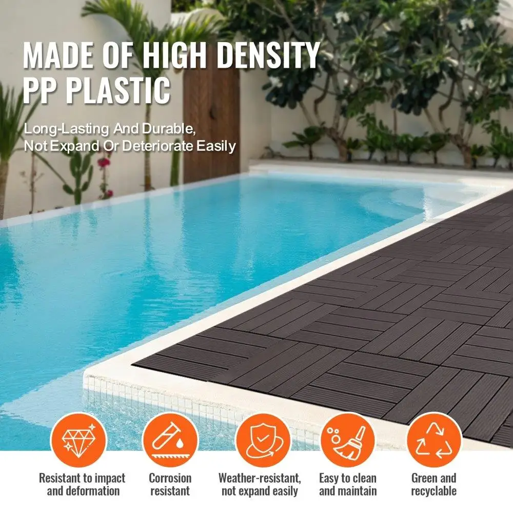 54 Pack Interlocking Waterproof Deck Tiles 12x12 for porch - Dark Brown Outdoor Flooring