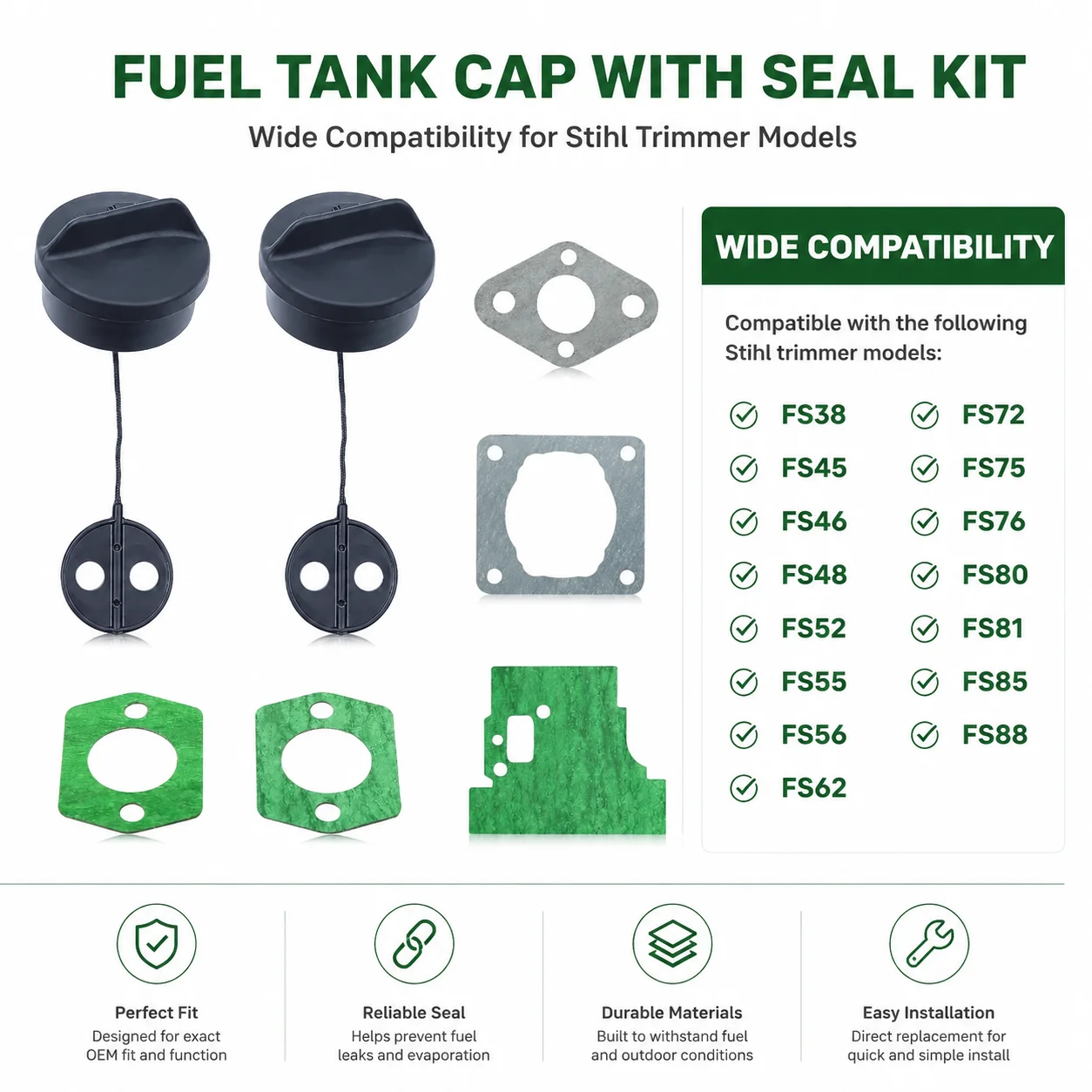 Fuel Tank Cap Seal Gasket Kit For Stihl FS38 FS45 FS46 FS48 FS52 FS55 FS56 FS62 FS72 Brushcutter Replacement 4128-350-0505