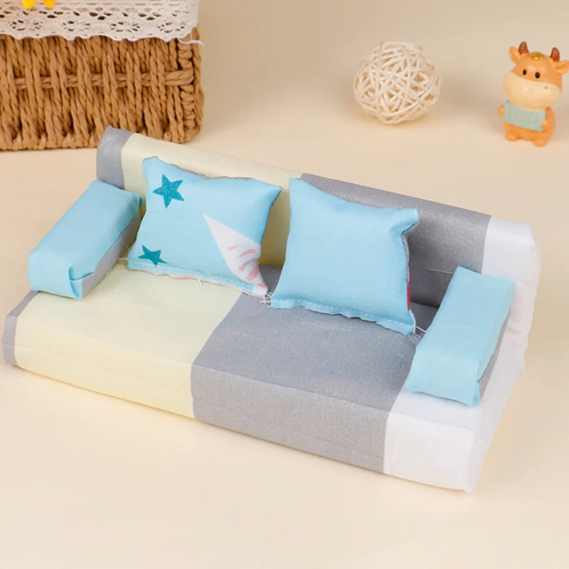 1 قطعة دمية محاكاة صغيرة الأزهار النسيج طقم أريكة الأثاث مع 2 وسادة إكسسوارات دمي #1