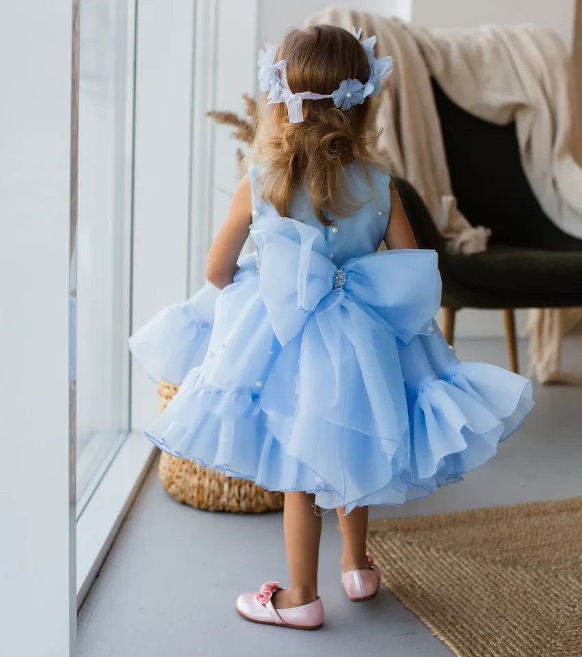 

2024 Customizable Short Flower Girl Dress O Neck Princess Sleeveless Tutu Outfit Kid First Communion Dresses 1-12T