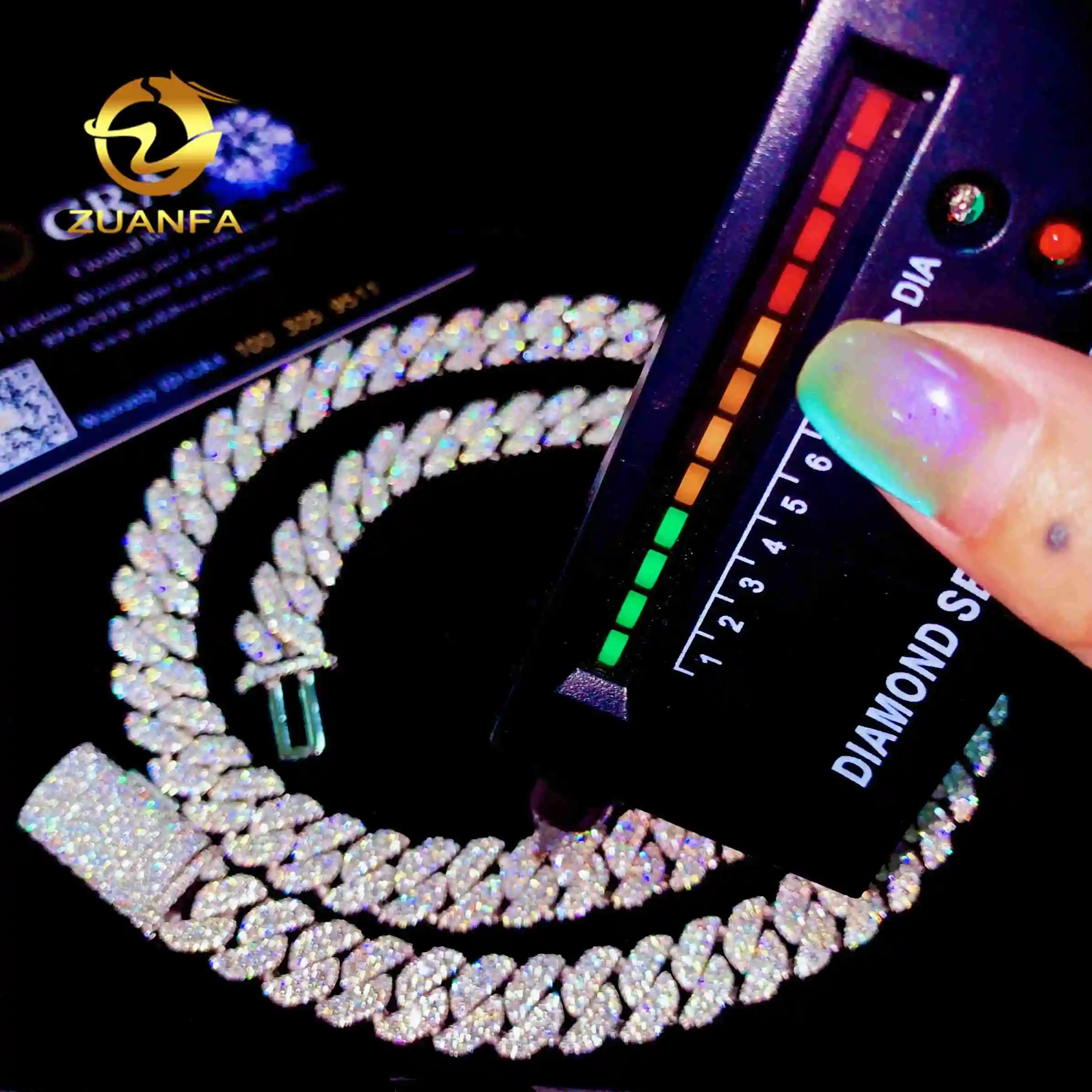 Popular Super 10mm Moissanite Chain Cuban Links Prong Chain Moissanite Bangle Bracelet Silver Cuban Link Chain Moissanite.