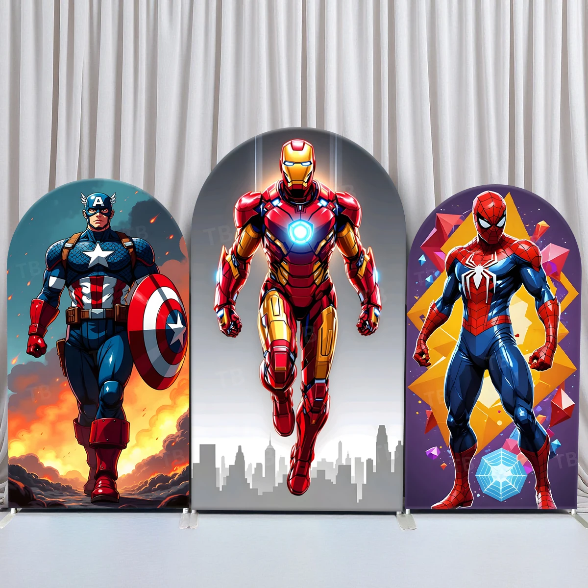 

TB Captain America Arch Backdrop Cover Spiderman Hulk Boy Birthday Party Decor Baby Shower Photography Background Elastic Fabric