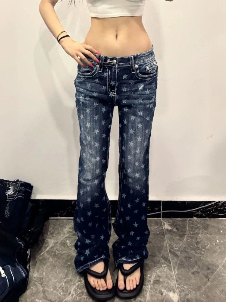 Personalized American Vintage Print Jeans Women Flare Denim Y2k Spice Girls Pants Slim Streetwear Ins Elegant Sweatpants
