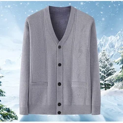 Autumn Winter Men's Clothing V-Neck Solid Color Button Lantern Long Sleeve Cardigan Sweater Knitted Coats Casual Fashion Tops