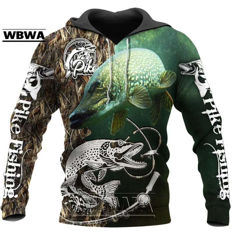 Spring Fashion Mens Hoodie Pike Fishing 3D All Over Printed hoodies and Sweatshirt Unisex Casual Sportswear YL791