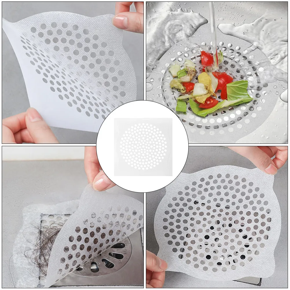 15Pcs Hair Filtering Sticker Floor Drain Disposable Anti-Blocking Filter Decal Non-Woven Fabric Sink Toilet Sewer Blockage