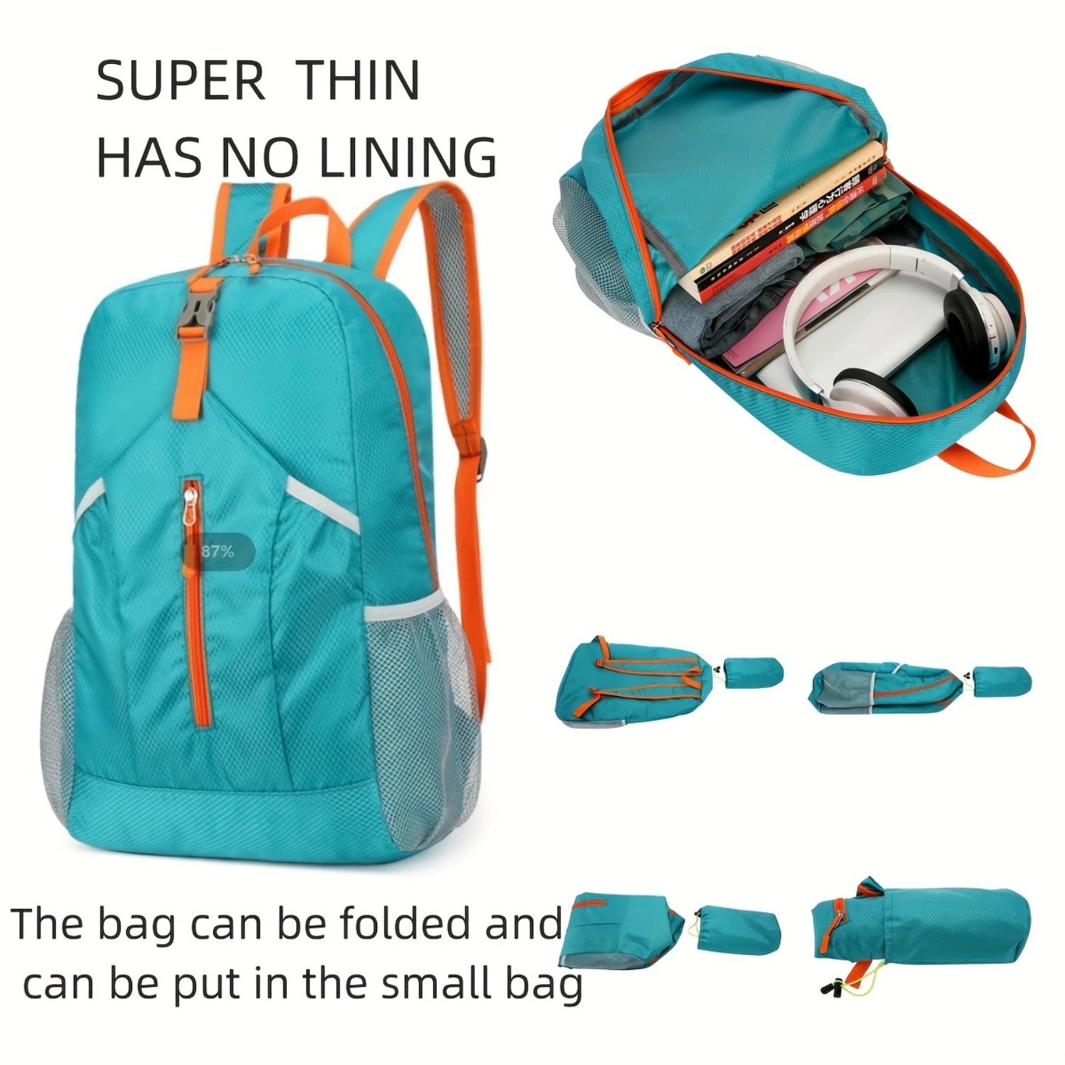 Versatile 25L Waterproof Backpack  Foldable, Stylish Color Contrast Daypack with Fixed Straps for School & Outdoor Adventure