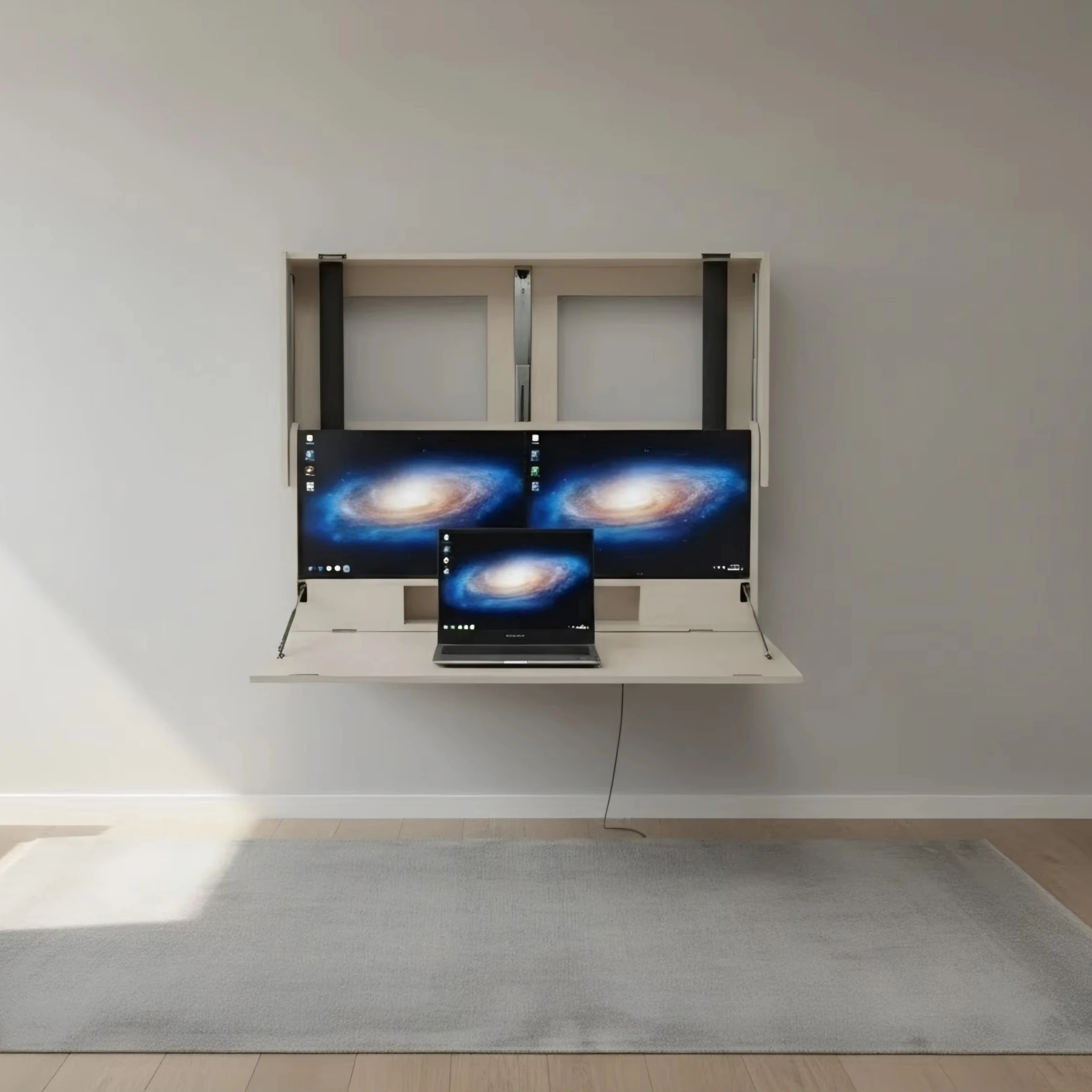 Home Office With Two Desks - محطة عمل قابلة للطي مزودة بشاشتين
