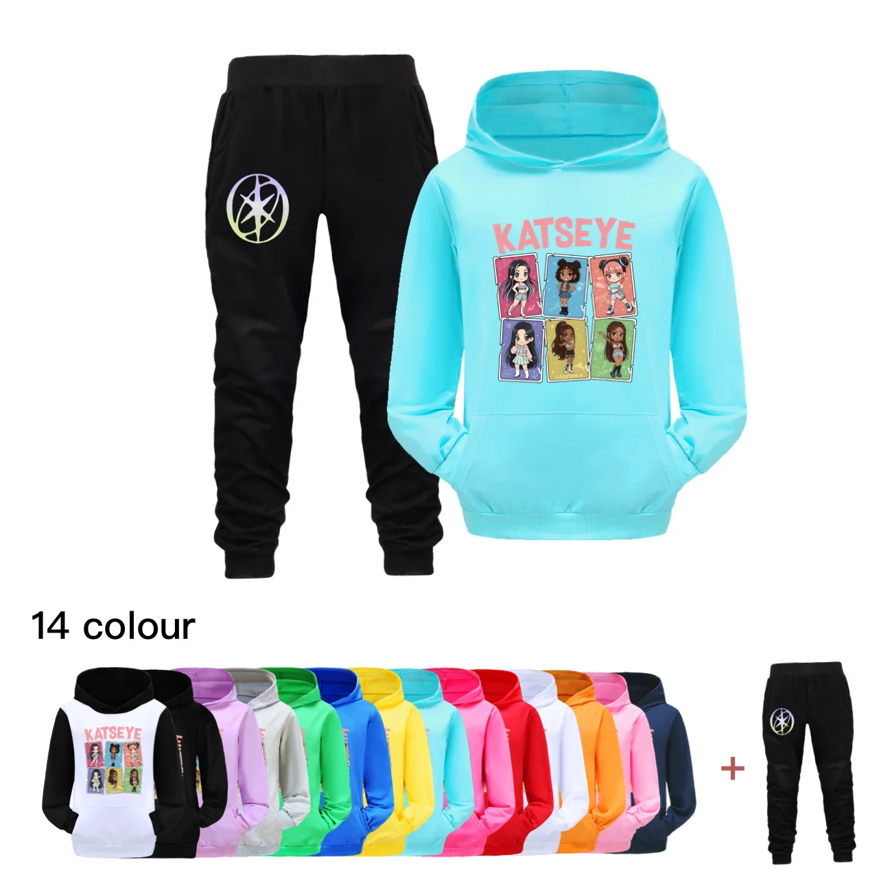 

Лидер продаж, комплекты одежды из 2 предметов с забавным принтом Katseye для маленьких девочек и мальчиков, осенняя длинная толстовка с капюшоном, брюки, эксклюзивная одежда, От 2 до 15 лет