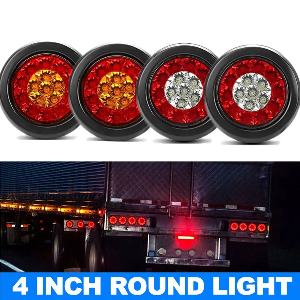 

2PCS 4" Round Trailer Tail Light 16LED Stop Turn Brake lamp12V/24V Car Truck Trailer Taillights Turn Signal Warning Light