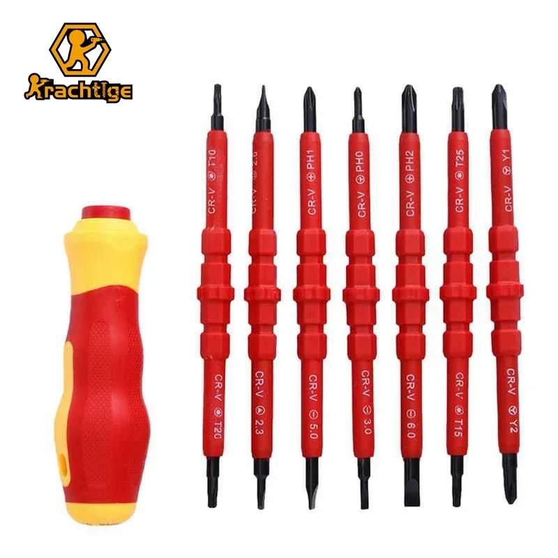 Krachtige 7Pcs Insulated Electrical Single Head Hand Screwdriver Tools CRV Slotted Phillips Magnetic Herramientas