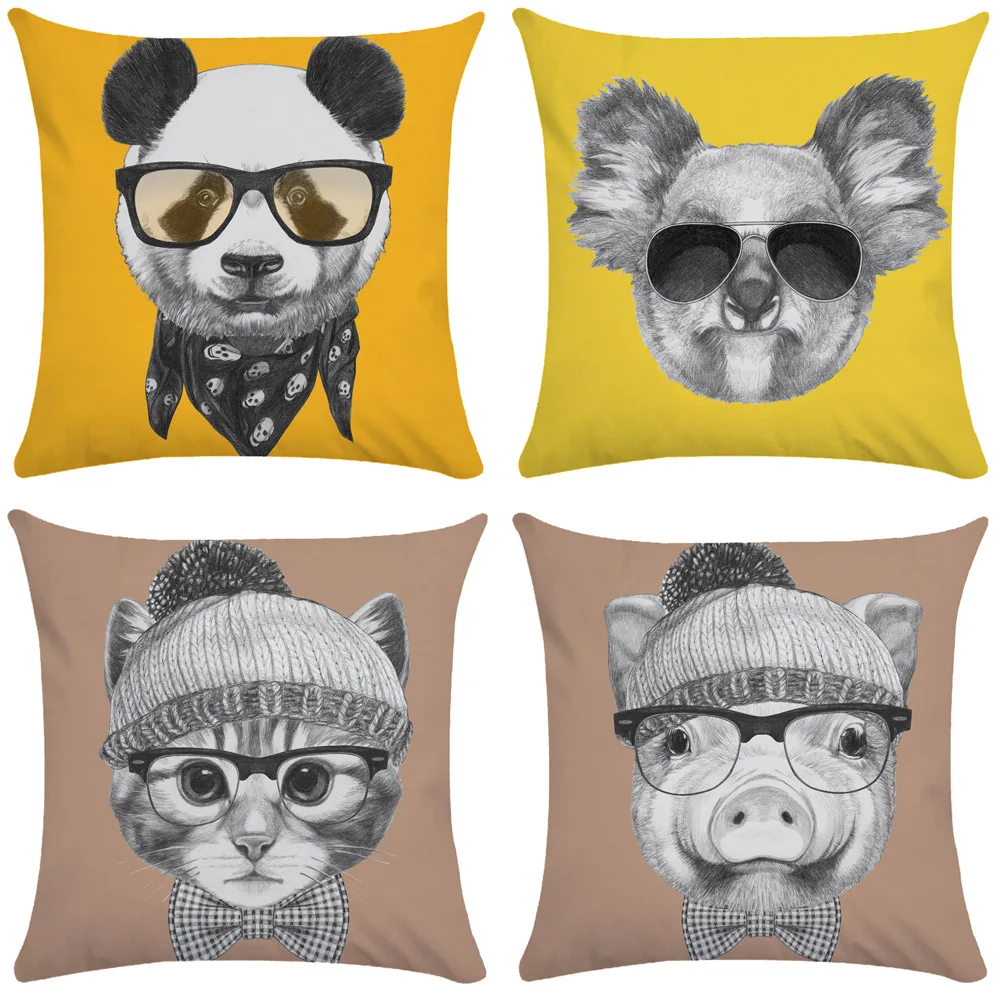 

Sofa Bed Cute Panda Pillow Case Home Decor Koala Pig Pillowcases Yellow Animal Bedroom Decoration Luxury 18x18 Inch Pillow Cover