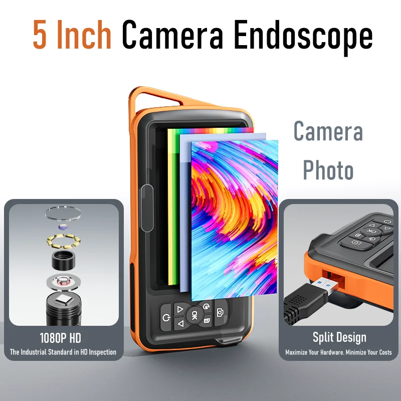 HD Camera Endoscope with 5’‘sreen Probe Video Borescope  Pipe Sewer Inspection 1080P Single & Dual Triple Lens LEDs Waterproof