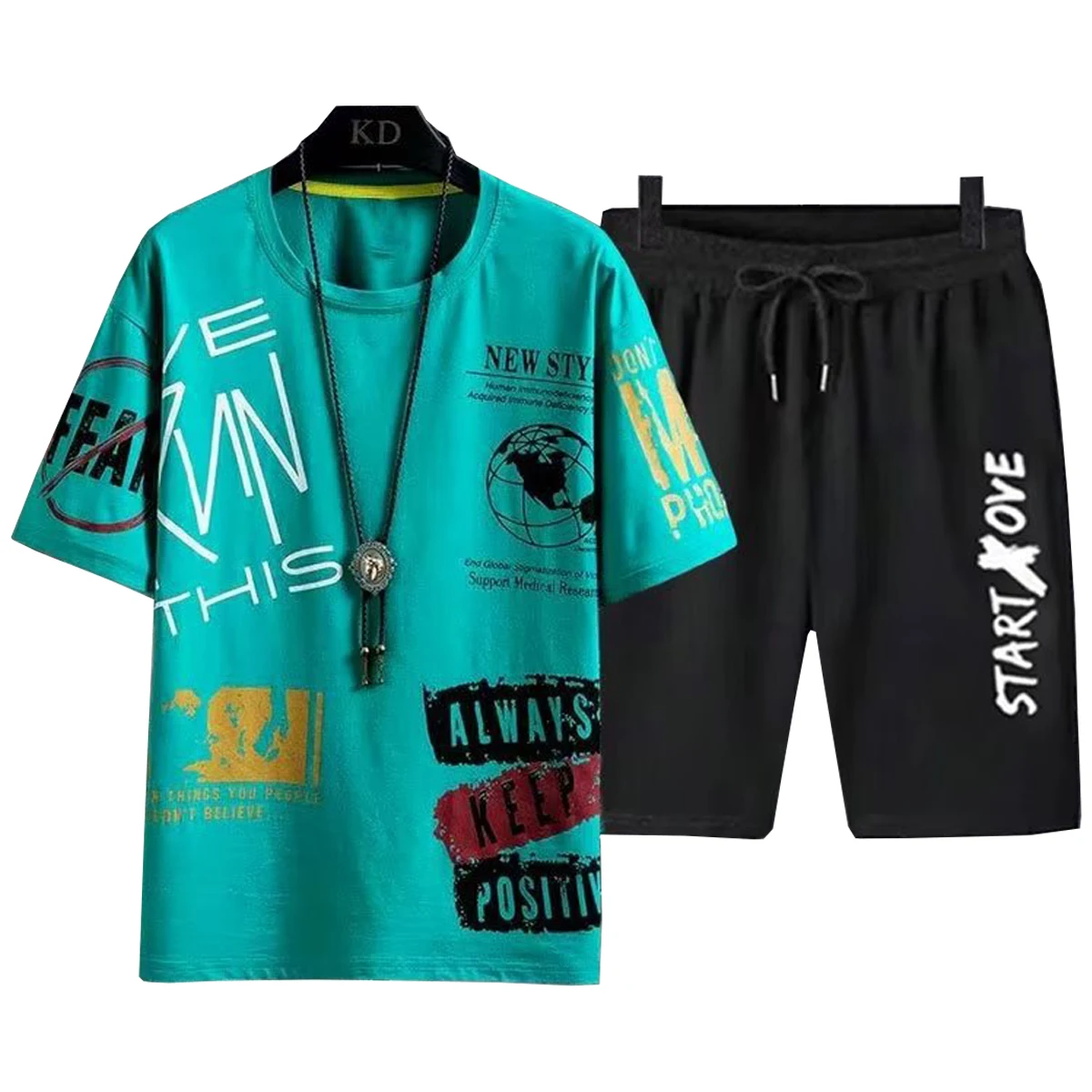 Men's Short Sleeved Shirt Casual Cropped Pants Letter Printed Pattern Spring Summer Sports Youth Student Couple Clothing