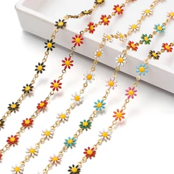 1Meter Width 7.5mm Stainless Steel Enamel Daisy Flower Beaded Chains for Crafts Jewelry Making DIY Necklace Bracelet Wholesale