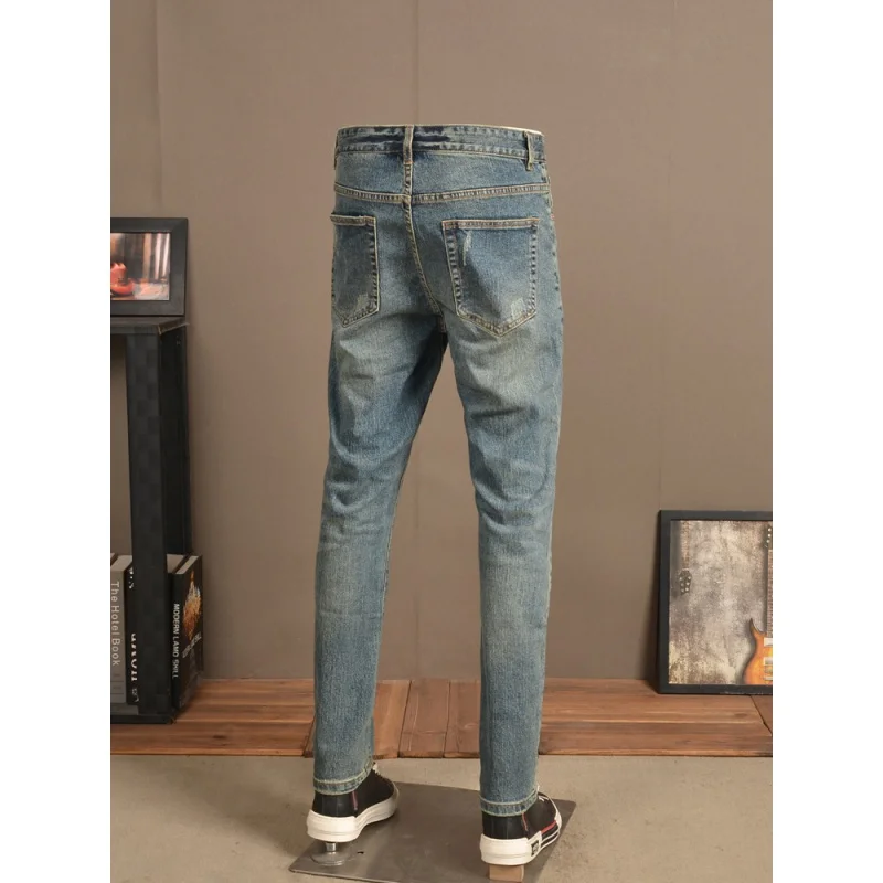 Vintage Jeans Men's Fashion Street Slim Fit Skinny Elastic Trend Nostalgic High-End All-Match Casual Men's Trousers