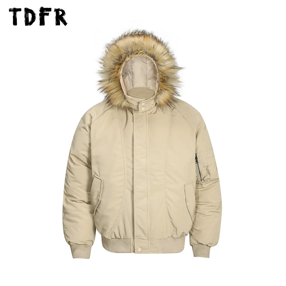 Solid Color Spliced Padded Jacket Mens Pocket Winter Warm Raglan Sleeve Loose Hooded Long Sleeve Thick Quilted Jacket Men