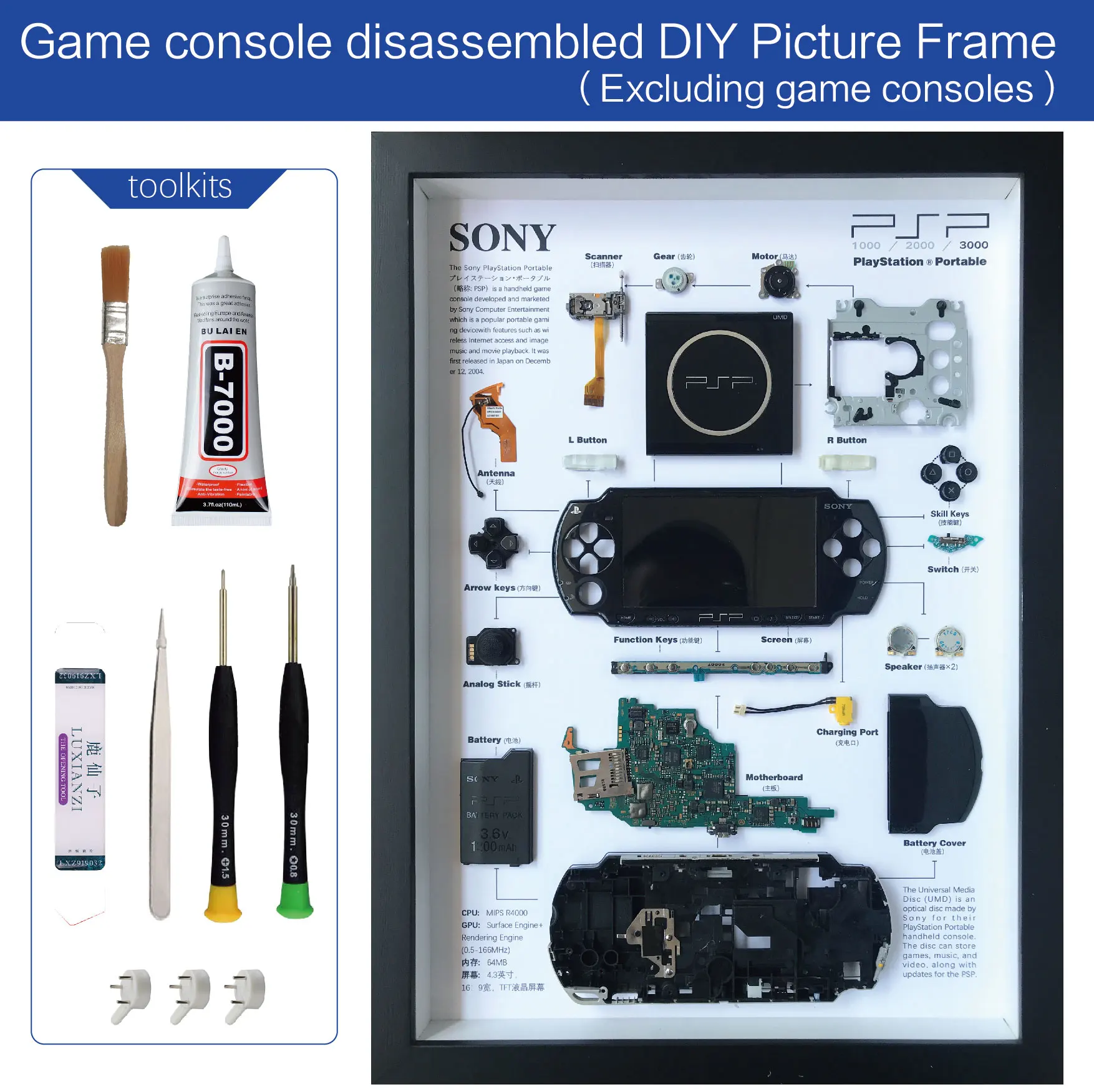 Game console disassembled art specimen photo frame DIY set, electronic parts disassembled display painting