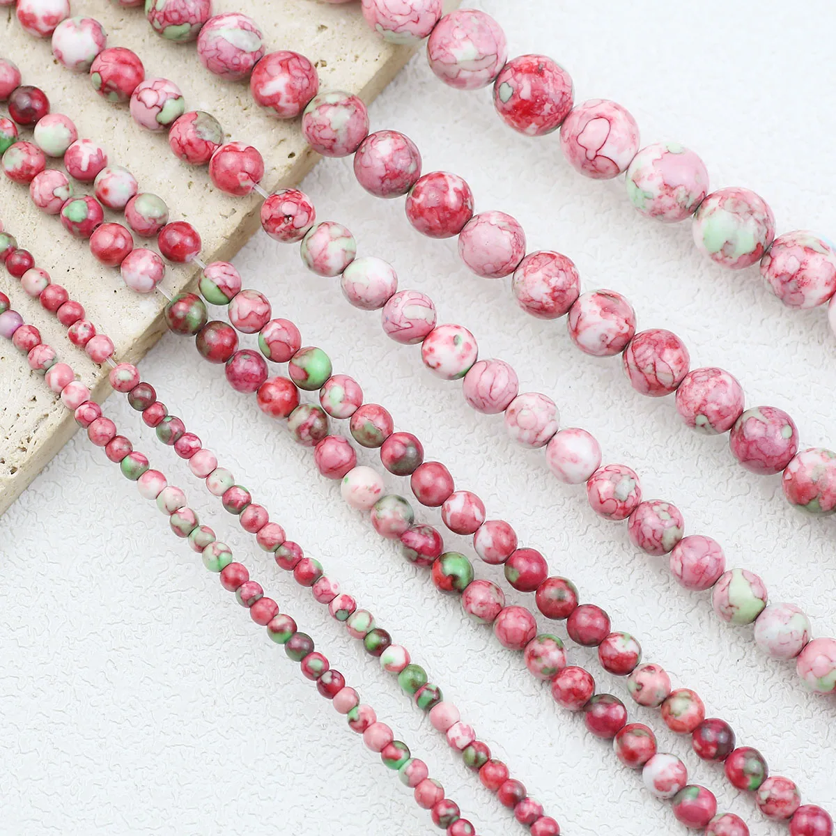 Pinkish green Synthetic Rain Colored Stone Round Spacers Loose Beads 4/6/8/10/12MM For Jewelry Making DIY Bracelet Accessories
