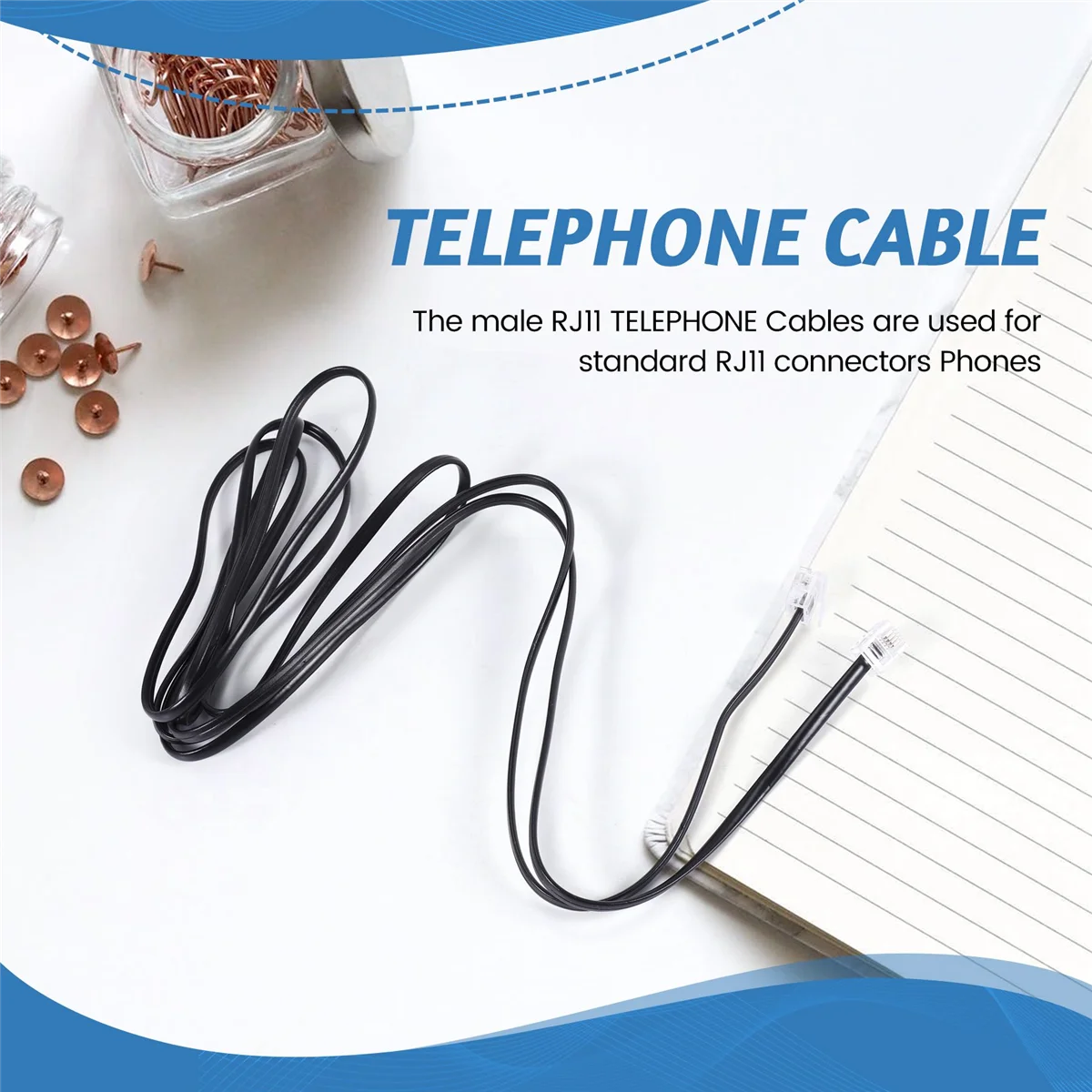 Premium RJ11 6P4C Telephone Cable Cord ADSL Modem 2 Meters