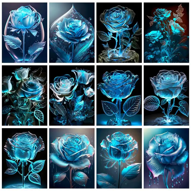 RUOPOTY Oil Painting By Numbers Crystal Blue Rose Oil Picture On Canvas Hand Painted Painting For Beginner on Canvas DIY Crafts