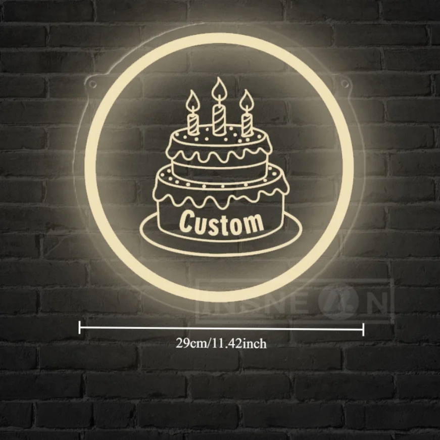 Customizable Cake Neon Light Personalized Gift USB LED Ambiance Lamp Bedroom Living Room Warm Glow Wall-Mounted Birthday Decor