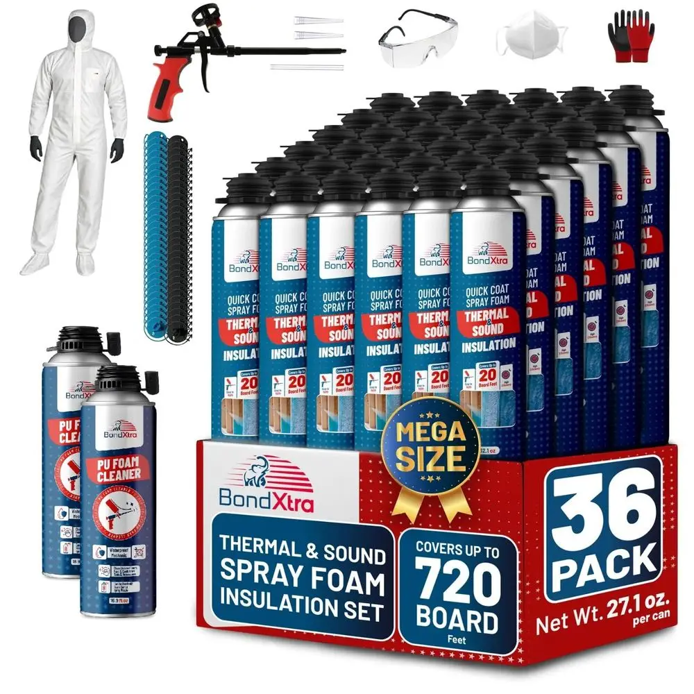 

amp Acoustic Insulation Spray Foam 36 x 32.80 oz 720 Board ft, Polyurethane Self Expanding, Closed Cell, Heat and Sound Insulat