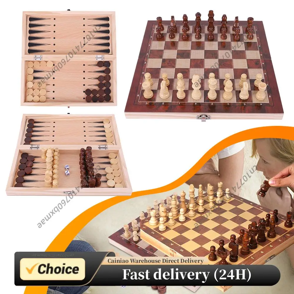 

Развивающий стратегическое мышление набор 3-в-1: шахматы, шашки, нарды. Нетоксичный, 29x29 см, большая деревянная доска для шахмат. Деревянный шахматный набор для мальчиков и девочек.