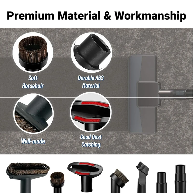 진공 브러시 부착 및 어댑터, 부드러운 말털 라운드 브러시, 진공 바닥 브러시, 실내 장식 도구, 쉬운 설치, 1.25 인치, 7 개