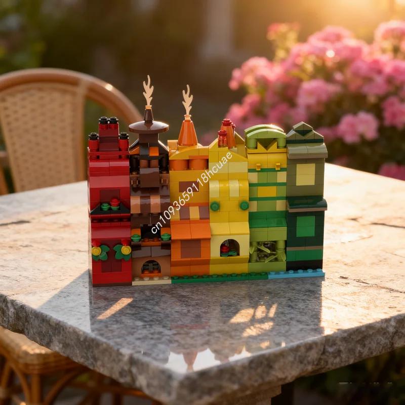 

605 шт. MOC Радужные домики, часть 1, классическая модель, строительные блоки, рождественский подарок, архитектура, образовательные игрушки, кирпич, детский день рождения