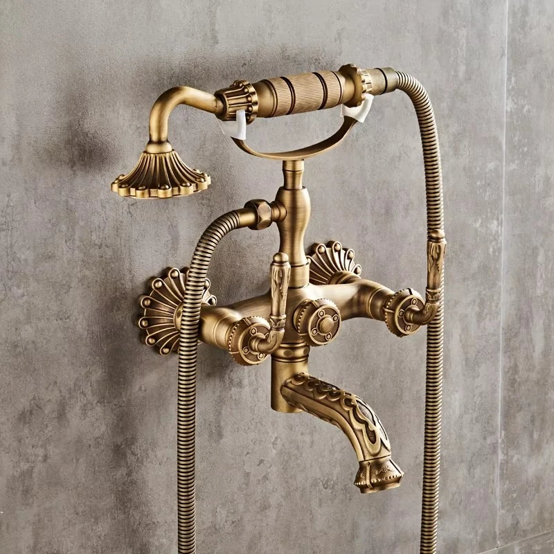 

Brass Long Handle Carved Antique Telephone Shower Set SS02