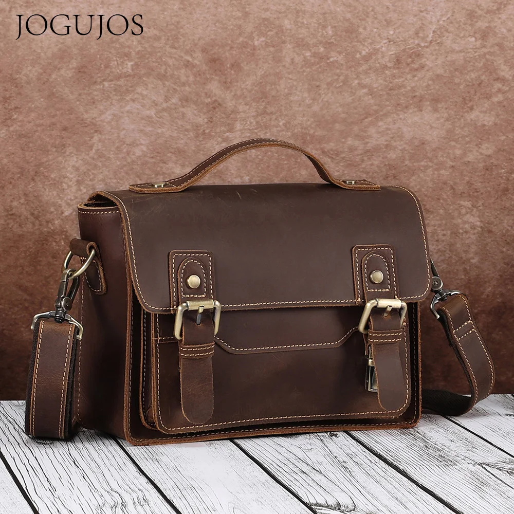 

JOGUJOS Genuine Cow Leather Messenger Bag Men Women Vintage Satchel Small Shoulder Crossbody Bag Purse for Business Work Travel