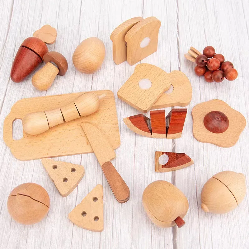 Wooden Fruit Cutting Le Set Solid Wood Simulation Children's Play House Kitchen Educational Toys Vegetable Cutting Le