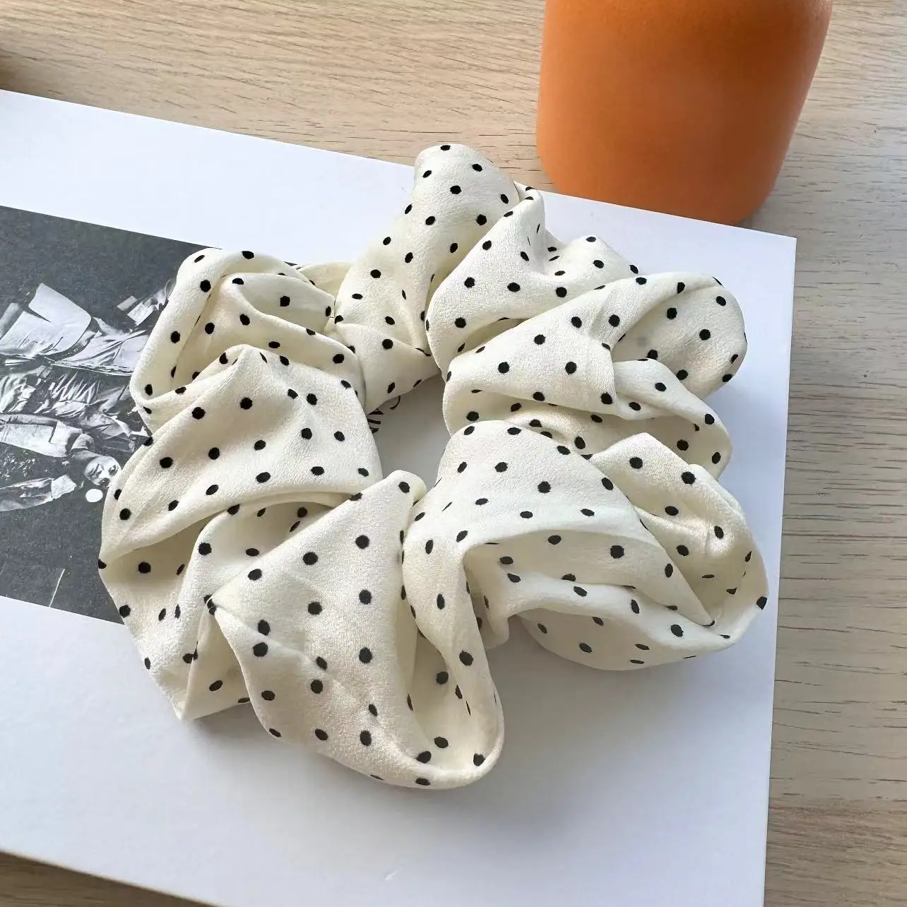 Black and White Dot Hair Scrunchies for Girls and Women