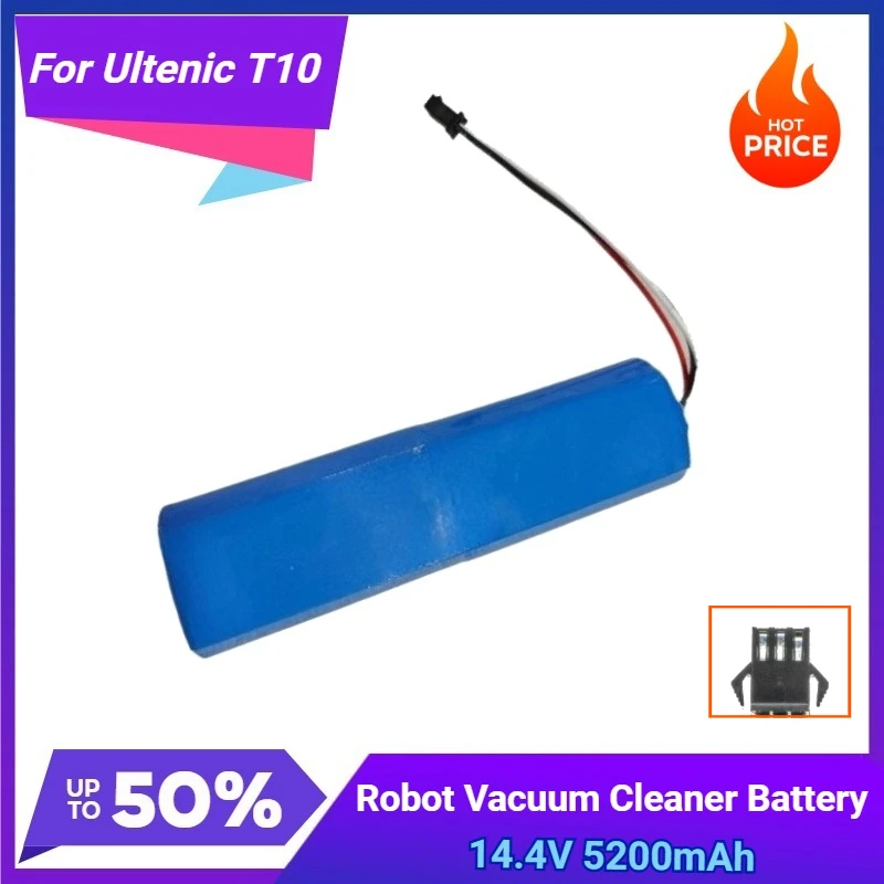 

New 14.4V 5200mAh 18650 Li-ion Rechargeable Battery INR18650 M26-4S2P for Ultenic T10 Robot Vacuum Cleaner Replacement Bateria