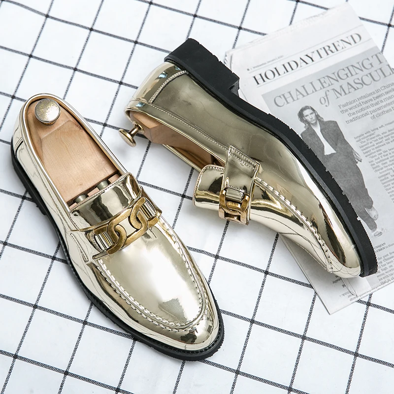 

Men's patent leather glossy gold leather shoes fashion casual leather shoes men's business formal casual leather shoes