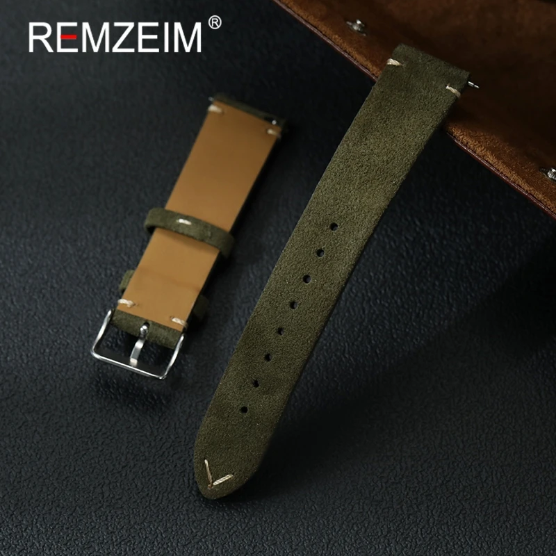 

Quick Release Suede Cowhide Leather Watch Band 18mm 20mm 22mm Replacement Bracelet Men Women Black Blue Green Watchband Belt