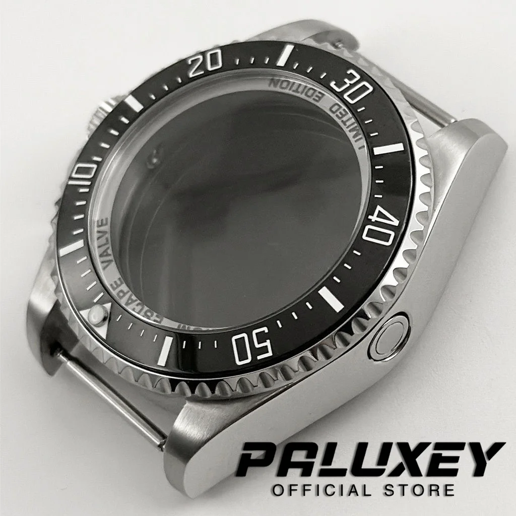 44mm Silver DEEP SEA Homage Big Sapphire Crystal Watch Case Black Ceramic Bezel Fit NH35 NH36 4R35 4R36 NH34 NH38 NH39 Movement