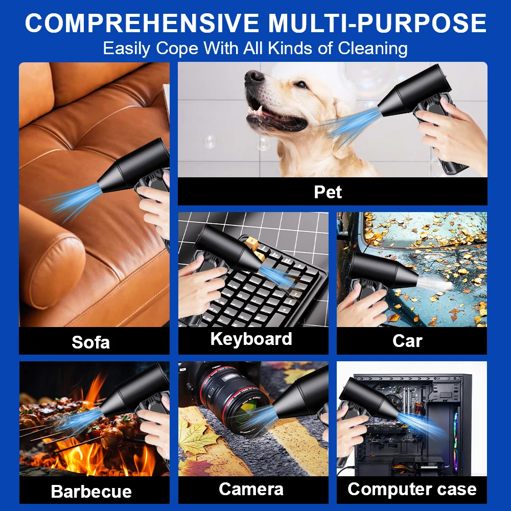 Plumero de aire eléctrico para coche, RV, camión, remolque, ventilador Turbo violento portátil, herramienta de limpieza, soplador de chorro, soplado de nieve multifuncional